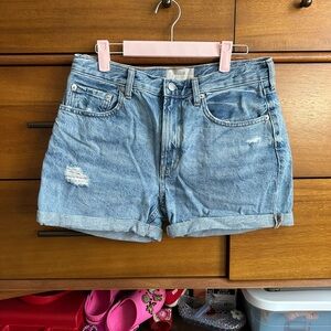 Everlane Light Blue Distressed Denim Roll-Cuff Shorts